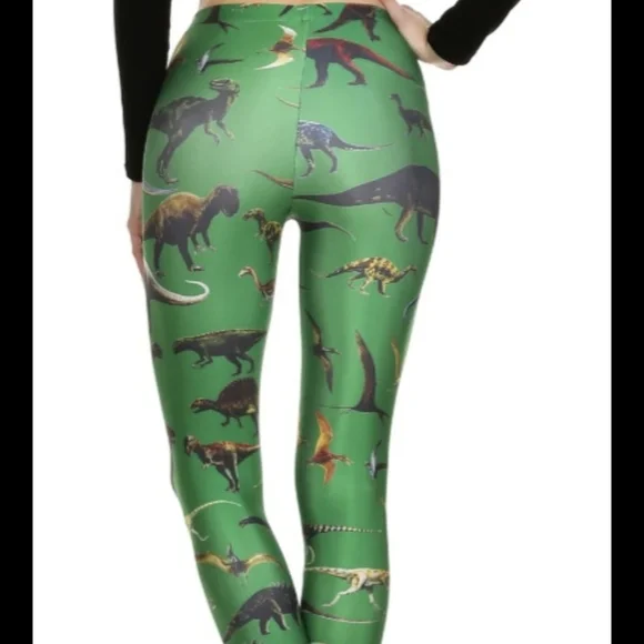 Poprageous Vibrant Green Dinosaur Print Leggings Size XL, Fun, Unique - Picture 2 of 10